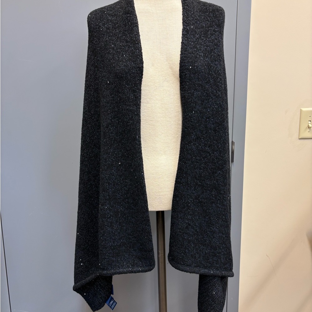 Doncaster Black Charcoal Knit Wrap Shawl One Size Sequin Detail NWT